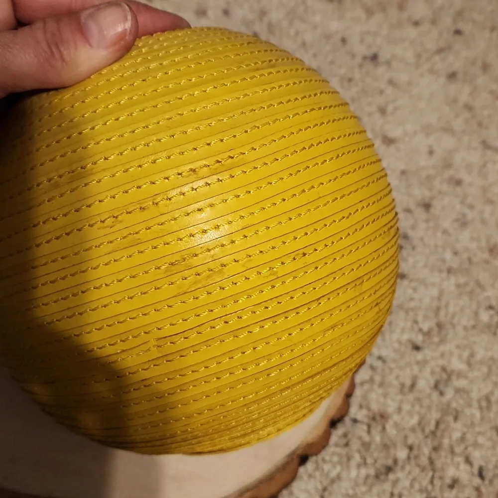 Crate & Barrel Yellow Leather Round Vase